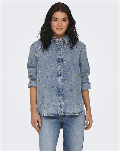 Only - ONLVera Flower Skjorte - Light Blue Denim